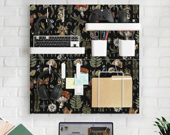 Ophangbord wandorganizer, volledige set met 4 panelen, opbergruimte voor thuiskantoor, bureauaccessoire, plank, haken, houders, houder voor hoofdtelefoon en toetsenbord