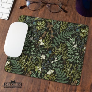 Dunkelgrün Mousepad Schreibtischunterlage, Ergonomisches Mauspad mini klein rund, botanische Natur, Tastatur Handballenauflage Handauflage, Waldfarnpflanzen