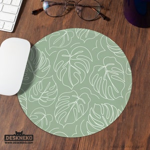 Grüne Pflanzen Mauspad mit Handballenauflage, Ergonomisches Mousepad rund Niedliche einfache Minimalist oliv Salbei Monstera, Tastatur Unterstützung Schreibtischmatte, Geschenk