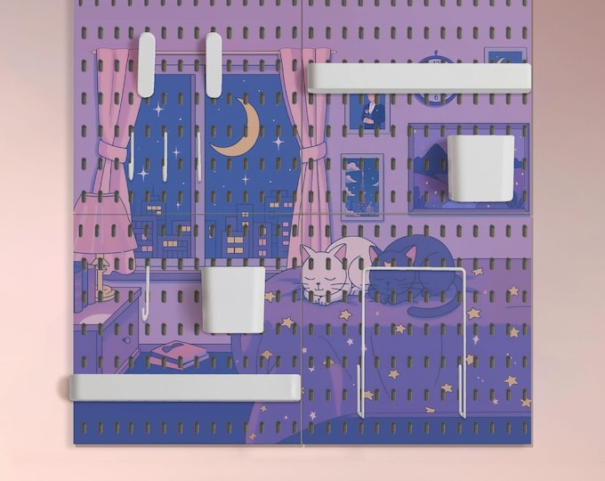 Anime Pegboard, Full Set 4 Panel and attachements, Home Office Storage Desk Accessory Shelf, Headphone & Keyboard Holder, Wall rack display