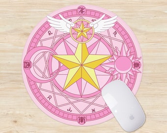 Cardcaptor Mousepad Circle, Cute magical girl mouse pad, Kawaii Pastel Pink Card captor deskmat