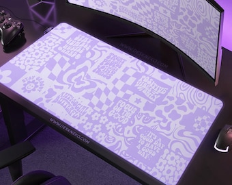 Purple Desk Mat xl, Cute Mousepad xxl, Large Mouse Pad pastel, Kawaii gaming keyboard deskpad, long deskmat for her/women, Aesthetic pc matt