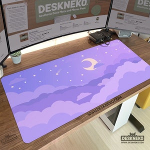 Kawaii Purple Desk Mat xl, Cute Mouse Pad xxl, Large Mousepad Clouds xxl, rgb/led keyboard pad xl, Pastel violet lavender sky, Aesthetic mat