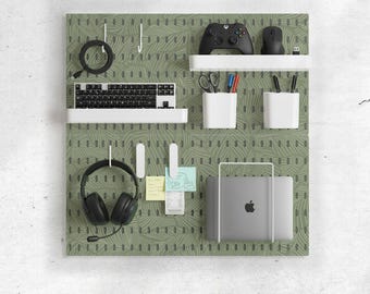 Bureauorganizer ophangbordset met 4 panelen, opbergruimte voor thuiskantoor, accessoires, planken, haken, houders, opberger voor koptelefoon en toetsenbord