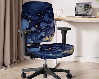 Blue Desk Chair Cover, Slipcover for Office or Gaming lumbar cushion, Stretch Seat pillow Protector replace, Celestial space sky clouds