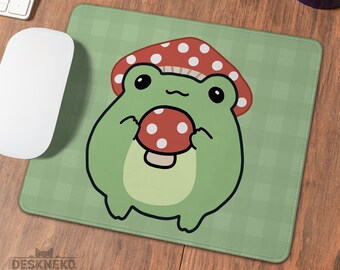 Cute Frog Mousepad, Kawaii Mouse Pad cottagecore, soft padded with wrist rest, Kawai green animal mushroom keyboard deskmat, Anime aesthetic