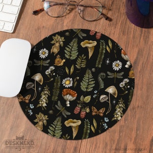 Niedliches Mushroom Mauspad, Cottagecore Mousepad, Dark Academia Schreibtischmatte xl, weiche ergonomische Unterstützung mit Handballenauflage, schwarze ästhetische Schreibtischmatte