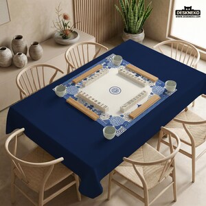 Blue White Floral Mahjong Mat, Chinoiserie Hydrangea Pagoda Tabletop Cover, Elegant Hostess Gift, Lotus Square Game Surface Decor Home image 14