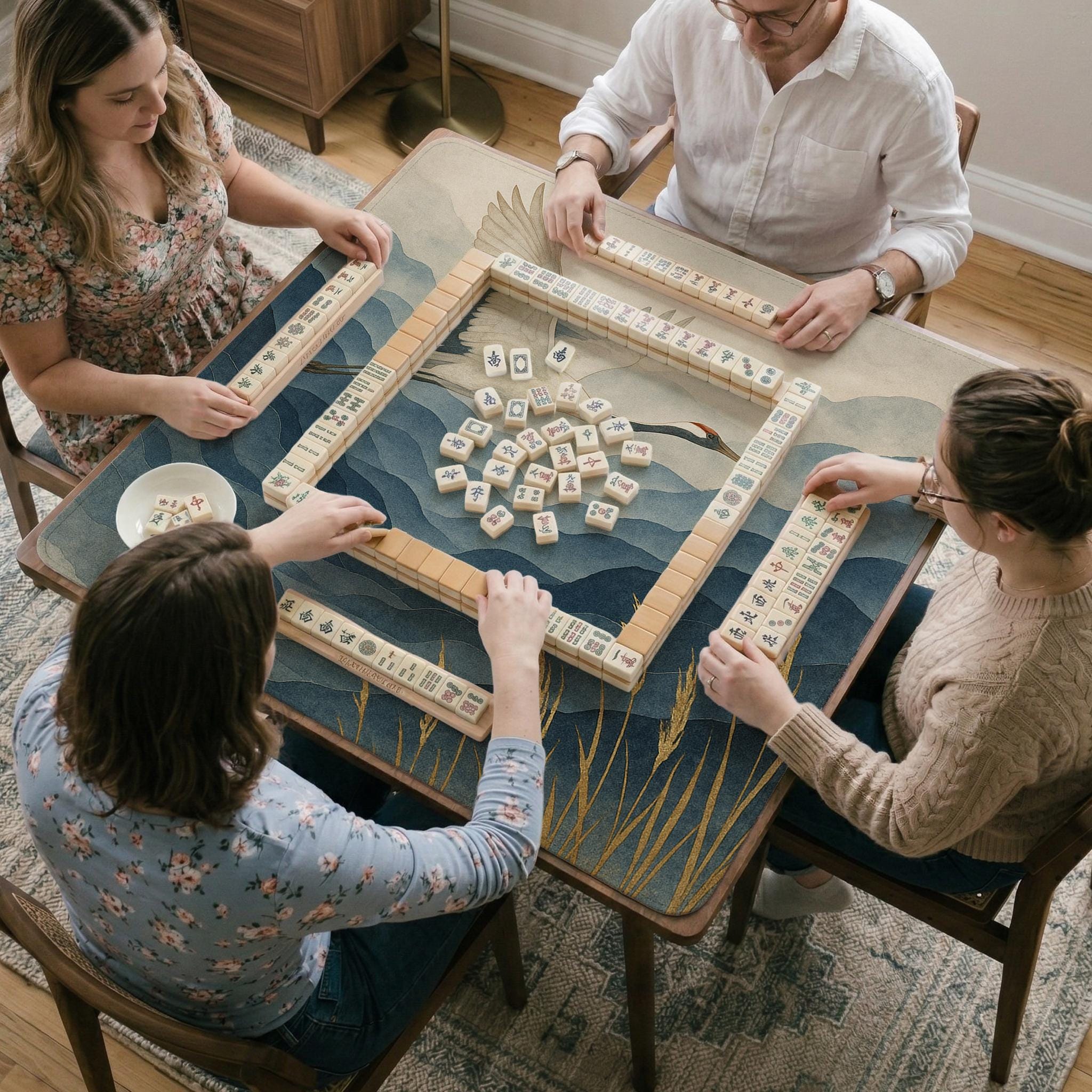 Indigo Crane Mahjong Mat image 3