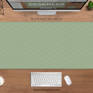 Matcha groene bureaumat, Japanse muismat-esthetiek, Seigaiha-golfpatroon salie, muismat toetsenbord polssteun, XL XXL gaming-bureaumat rgb led