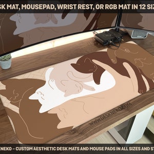 Cute cats Desk Mat beige brown, Sleeping cats mousepad aesthetic, Large mouse pad, XXL gaming deskmat rgb led, Kawaii keyboard wrist rest