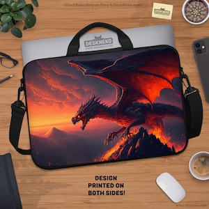 Fire Dragon Laptop Sleeve, Computer Bag for men, dnd mtg fantasy, Magic landscape cover for ipad/macbook pro 10 11 12 13 14 15 16 17&quot; inch