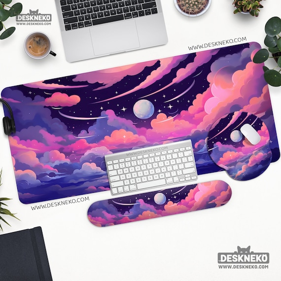 Space Desk Mat Kawaii, Cute Galaxy Mouse Pad, Large Mousepad Deskmat Pastel Pink Purple, Large Extended gaming mat, Best Desk Accessory Gift