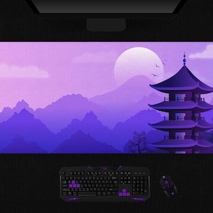 Purple Japan Desk Mat, Japanese anime aesthetic landscape, mount fuji, XXL gaming mousepad (6 sizes)