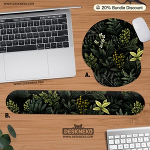 Ergonomic Mouse Pad or Keyboard Wrist Rest, Dark Green Forest Plant Mousepad xl, Minimalist Fern Desk Mat Deskmat, Cute Desk Decor Accessory
