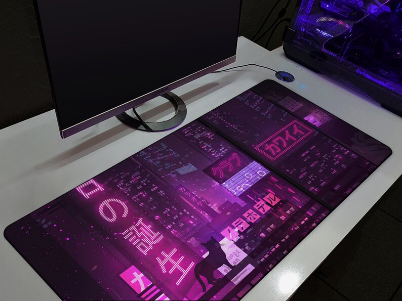 Tokyo Gaming Mouse Pad Neon Japan Desk Mat Retro Vaporwave Etsy