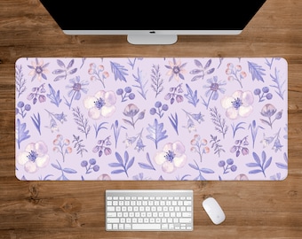 Alfombrilla de ratón con diseño de lavanda, con estampado floral violeta, estilo bohemio minimalista con flores de estilo cottagecore en tonos morados pastel, alfombrilla de ratón para juegos XXL kawaii.