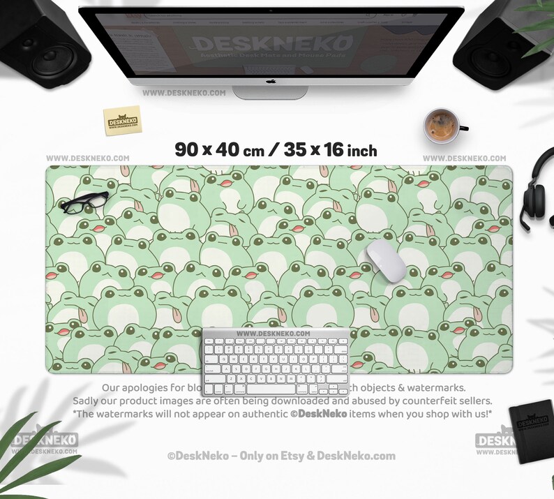 Kawaii Frogs Desk Mat, Cute Mouse Pad Anime, Mint Light Green Mousepad ...