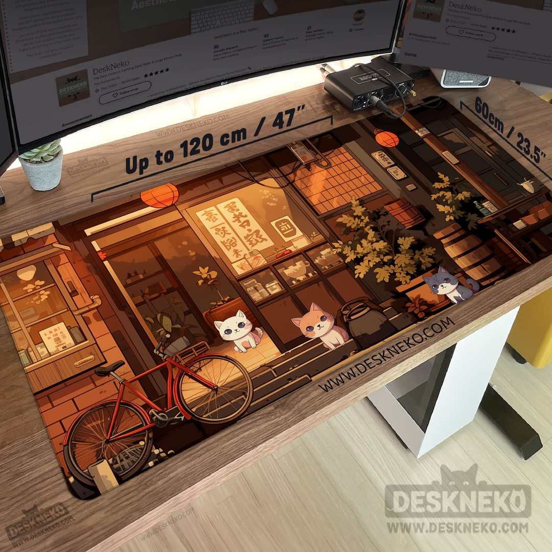 Cute Cats Desk Mat: Lofi Anime Mouse Pad Xl, Kawaii Japanese Street ...