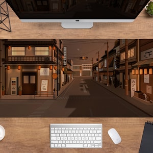 Tokyo street Schreibtischmatte Anime, Japanisches Mousepad XL, Kawaii Extra Large Gaming-Mauspad XXL, Niedliche Beige Ästhetik Chihiros Landschaft Stadt