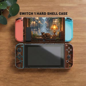 Funda rígida Cozy Library para Switch 1, compatible con Switch 2, estuche de transporte Rainy Cat, organizador de viaje, funda protectora.