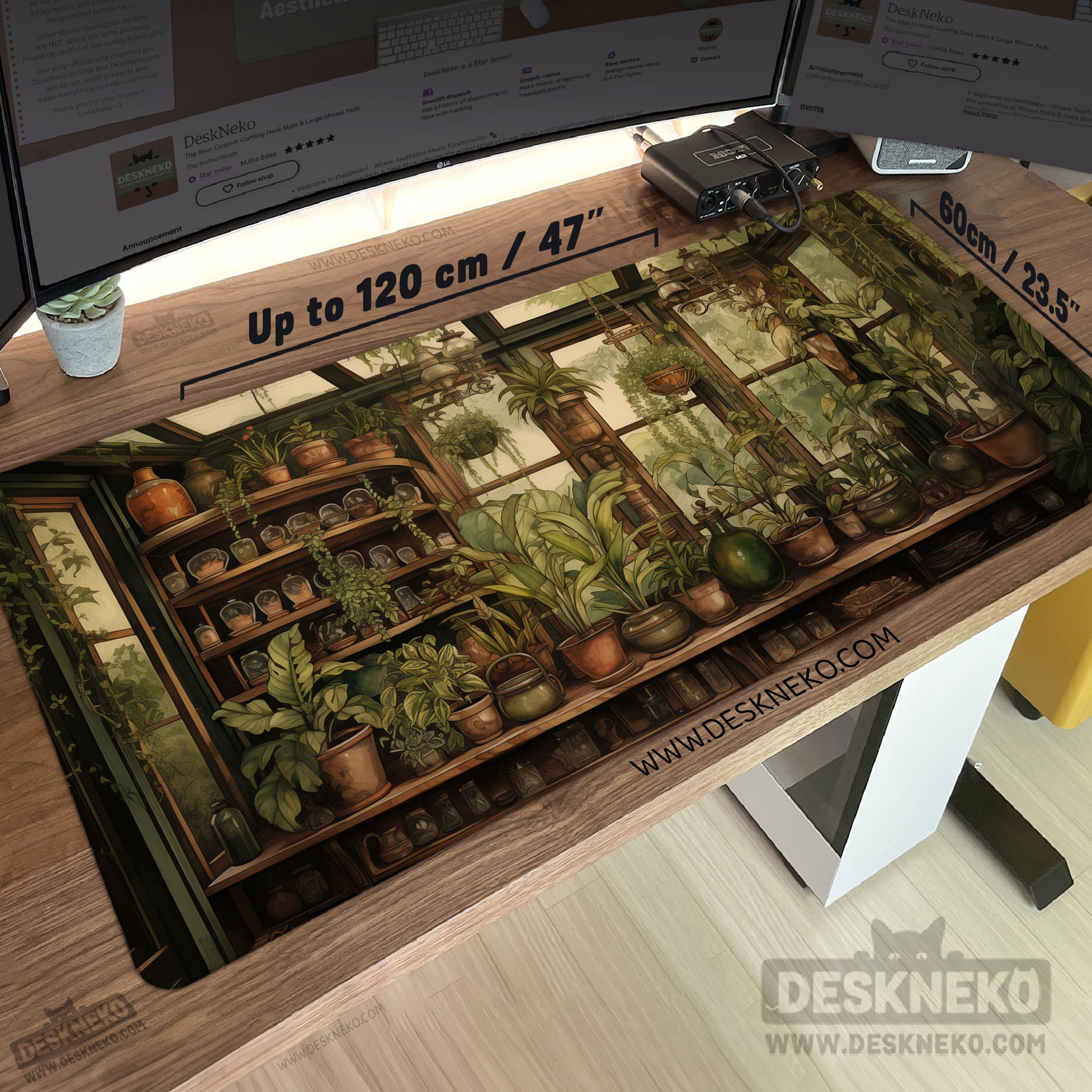 Green Desk Mat: Witchy Mouse pad xl, Alchemy Deskmat xxl, cute plant lover apothecary greenhouse, extra large mousepad, office decor gift