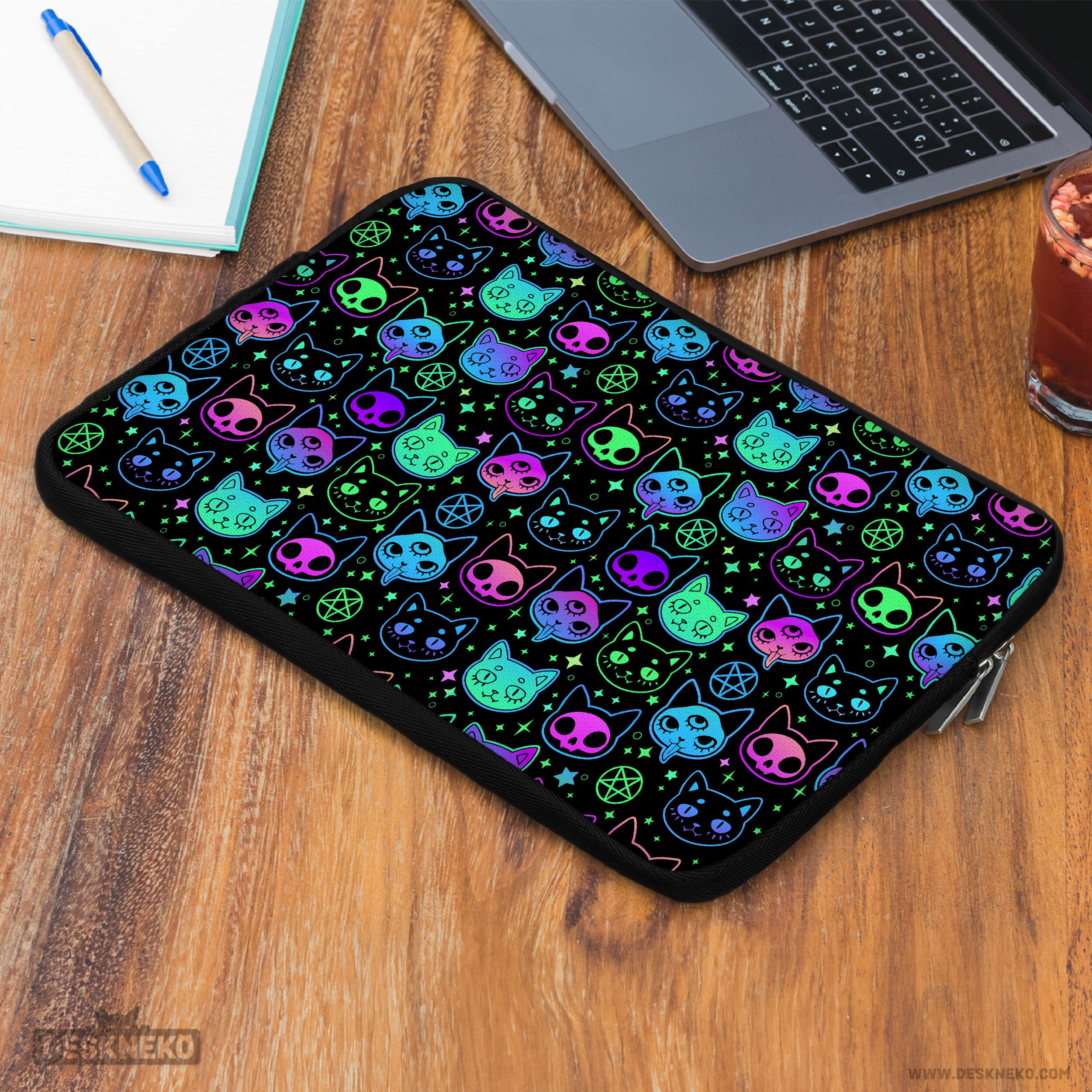 Witchy Cats Laptop Sleeve, Computer Bag, Cute Pastel Goth, Purple ...