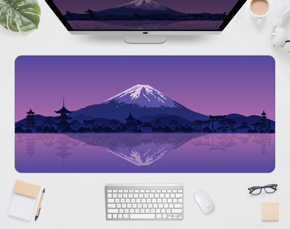 Fuji Landscape Deskmat Purple, Japanese Mountain Mousepad XL