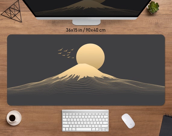 Black and Gold Desk Mat, Japanese Mousepad, Xxl Gaming Deskmat RGB LED,  Minimal Mt. Fuji Japan Mouse Pad Xl, Small Mousepad With Wrist Rest 