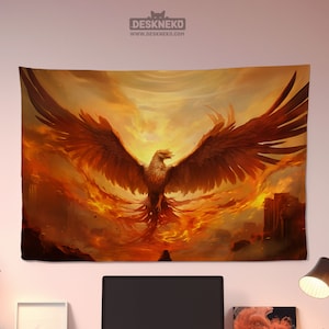 Tapiz de Fénix, decoración colgante de pared Mtg, pájaro de fuego mágico, arte de póster de configuración de escritorio, impresión personalizada de su propio diseño, accesorio estético de la habitación