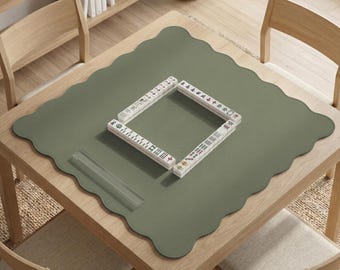 Mahjong mat neutral sage green minimalist, large mahjong playing mat, neoprene table mat, four player game mat, modern tabletop surface