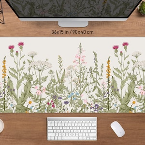 Wilde Pflanzen Schreibtischmatte, Blumen Mousepad, süsses XXL Gaming Schreibtischset, Cottagecore Mauspad XL, Blumenmuster, Boho Chic witchy Hexe