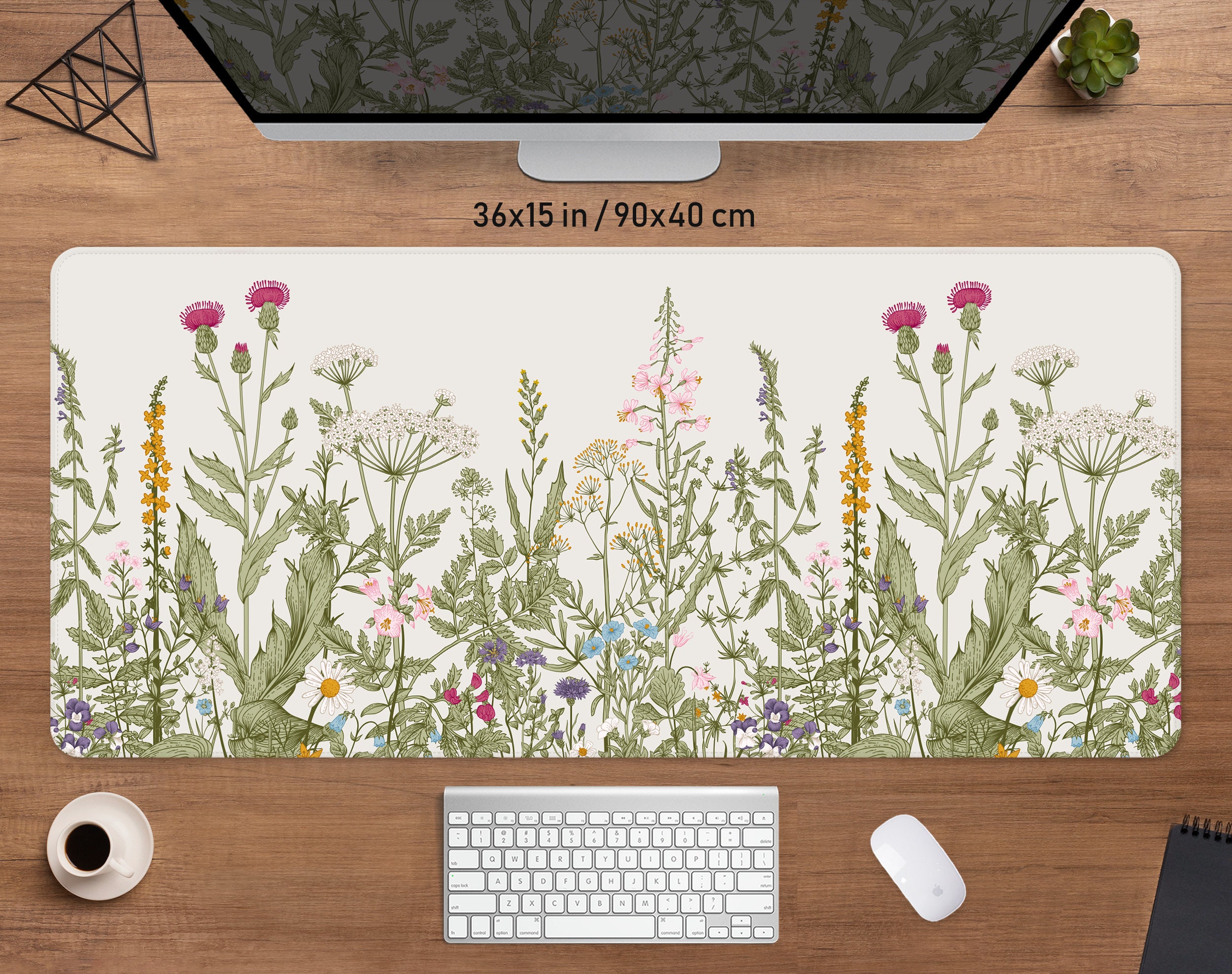 Wild Plants Desk Mat, Flowers Mousepad, Cute Xxl Big Gaming