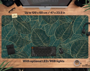 Nature Green Desk Mat: Art Nouveau Mouse pad, Botany plant Mousepad xl, Tropical leaf Deskmat xxl, extra large table matt, decor accessory