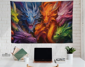 Dragon Tapestry, Mtg Wall Hanging Decor, Magic Japanese Art, Desk