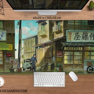 Anime Street Schreibtischmatte Mauspad, Japanische Stadt Mauspad, XXL Gaming Schreibtischmatte RGB LED, Ästhetische Kleine Schreibtischunterlage mit Handballenauflage