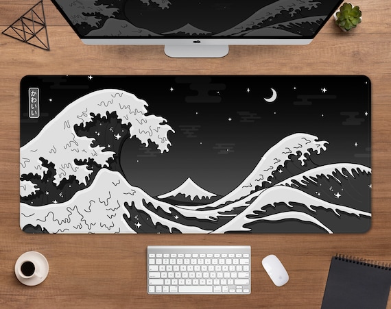 Black and White Desk Mat Wave Mousepad Hokusai Great Wave 