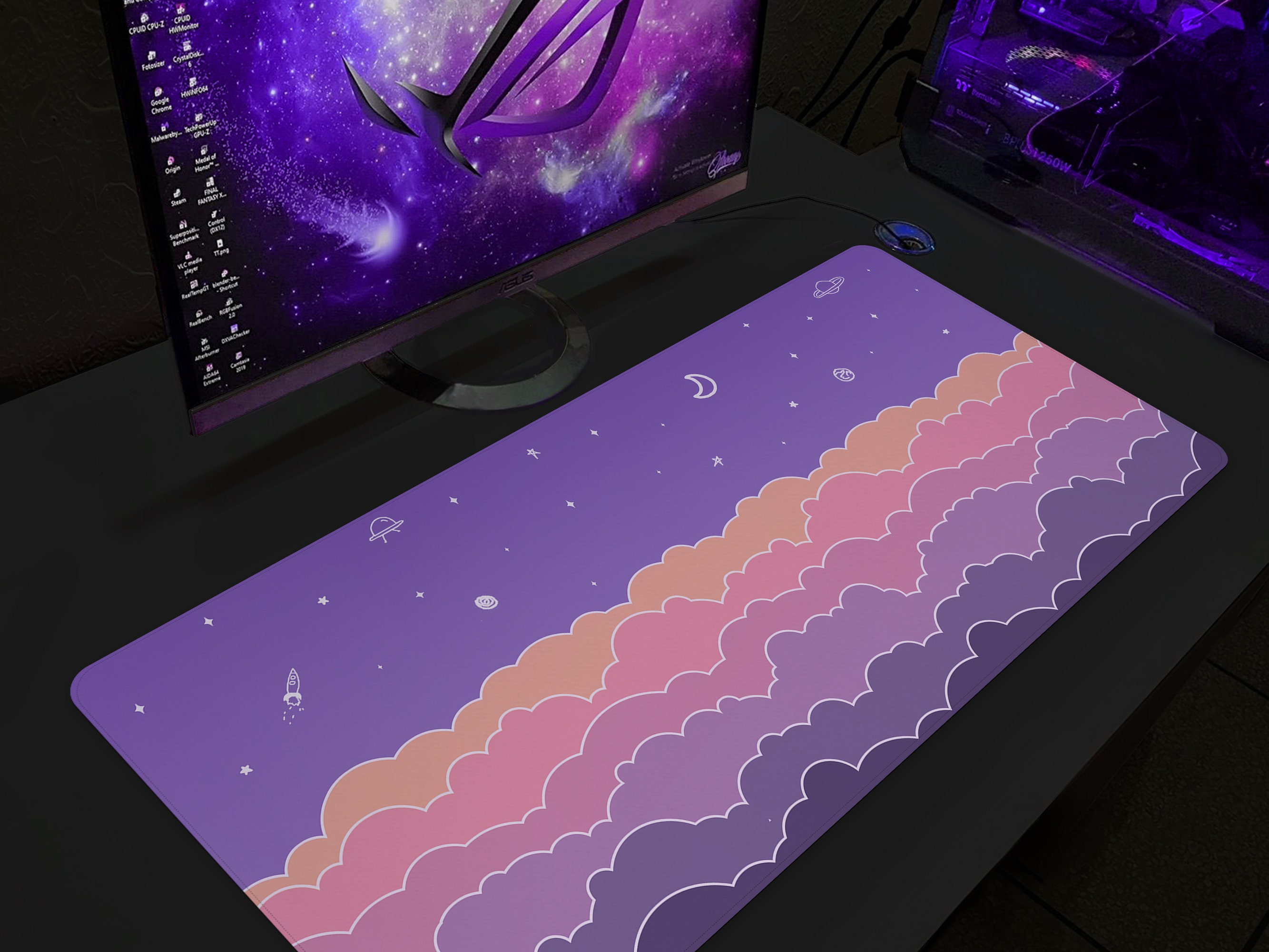 Pastel Clouds Desk Mat Kawaii, Purple Mouse Pad Cute, XL Desk Pad Cute ...