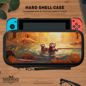 Capa Kawaii Otter para Nintendo Switch, suporte para cartucho com slot para cartão de jogo, capa para dock florestal lofi, bolsa de transporte fofa de animais de anime lite/oled