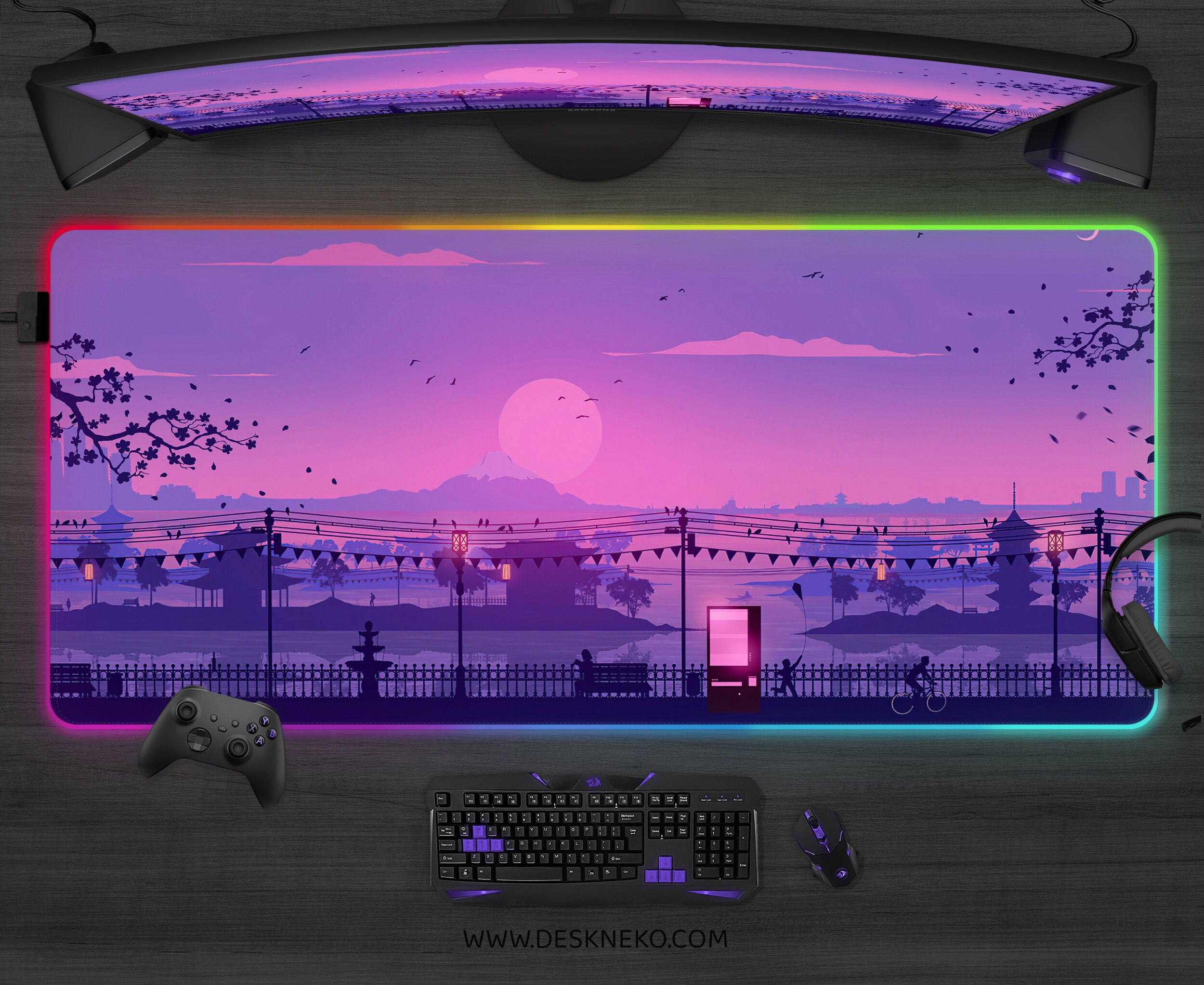 Rgb Scenary Purple Deskmat Japanese View, Mt. Fuji Mousepad Japan, Anime Aesthetic ...