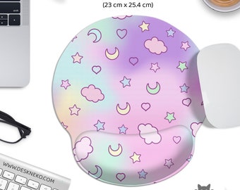 Kawaii Mouse pad with wrist rest, Pastel Ergonomic Mouse pad, Cute pink aesthetic space stars, large keyboard pad, deskmat gift for gamers