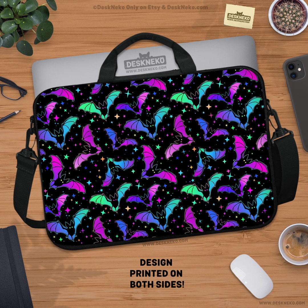 Bats Laptop Sleeve, Computer Bag, Cute Pastel Goth, Purple Kawaii