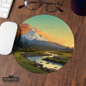 Nature Mouse Pad, Mountains Mousepad, Lofi Anime Forest Ergonomic Keyboard Wrist Rest Cute desk mouse mat small round mini, desk decor gift