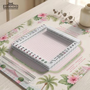 Pink Tropical Mahjong Mat, American Mahjong Game Mat With Rules, Hibiscus Palm Tile Play Surface, Hostess Gift For Game Night image 12