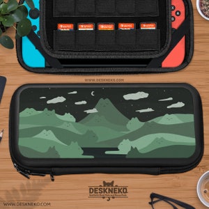 Étui Cute Cats pour Nintendo Switch, porte-cartouche à fente pour carte de jeu, coque rigide vert boho, accessoire de couverture de quai en peau, pochette de transport lite/oled