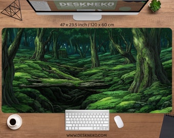Podkładka pod mysz Forest Desk Mat zielona, podkładka pod mysz w stylu anime, urocze drzewa, rośliny, magiczna sztuka studyjna, duża podkładka pod mysz do gier RGB XL XXL