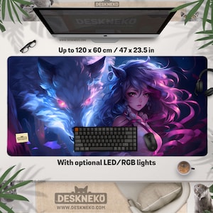 Furry Wolf Desk Mat: Playmat or Mouse pad, Indigo Anime Mousepad led, tcg mtg play mat, XL Large extended table matt, aesthetic deskmat pad