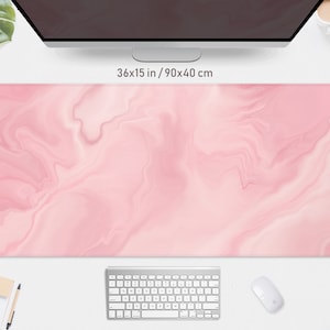 Pink marble Desk Mat cute Mousepad, Kawaii aesthetic strawberry milk/yoghurt, Big xl xxl gaming deskmat led rgb mouse pad large wrist rest