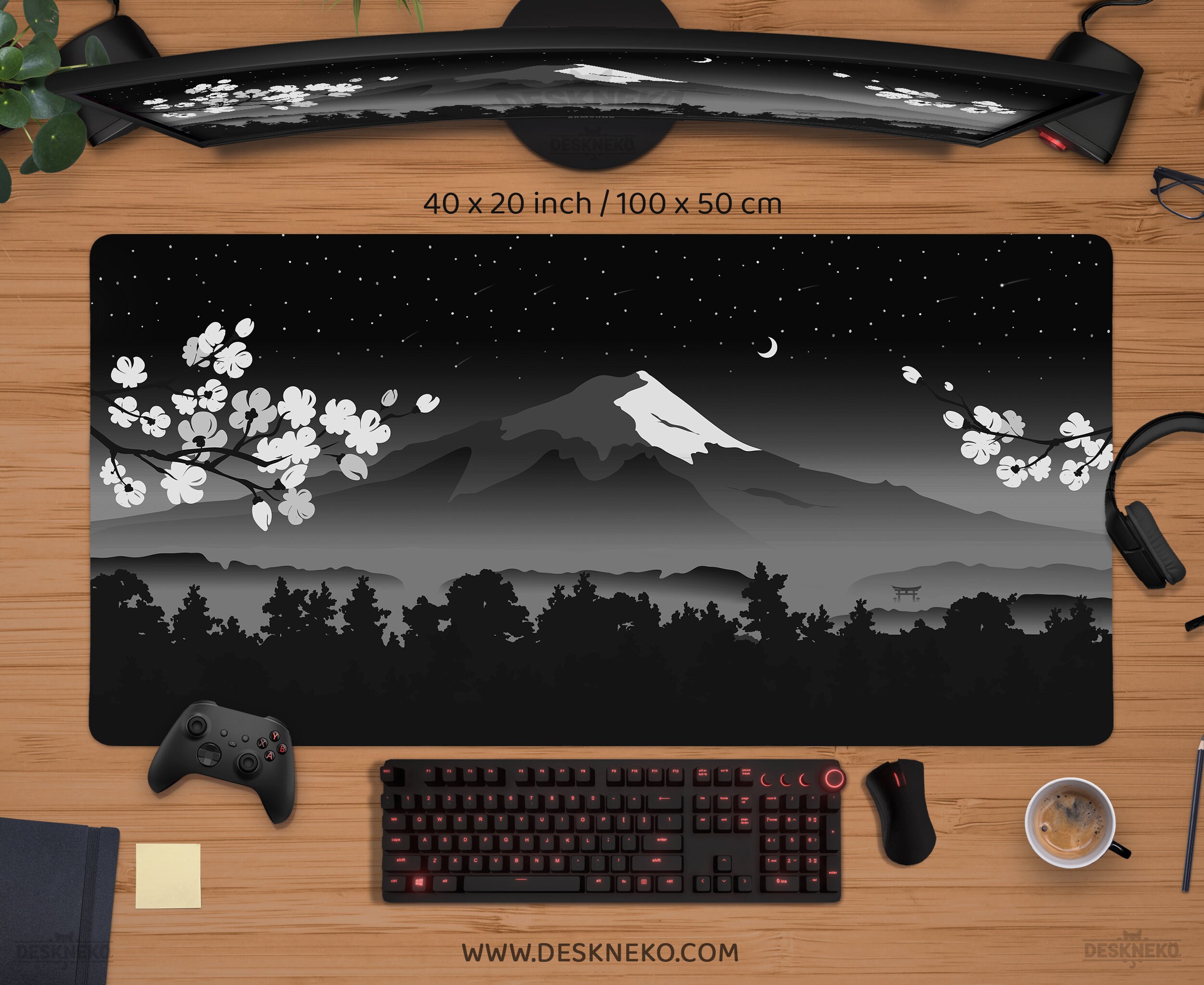 Tapis De Souris Bureau XXL 140x60cm Motif Mont Fuji - Imperméable, Antidérapant, Bords Cousus