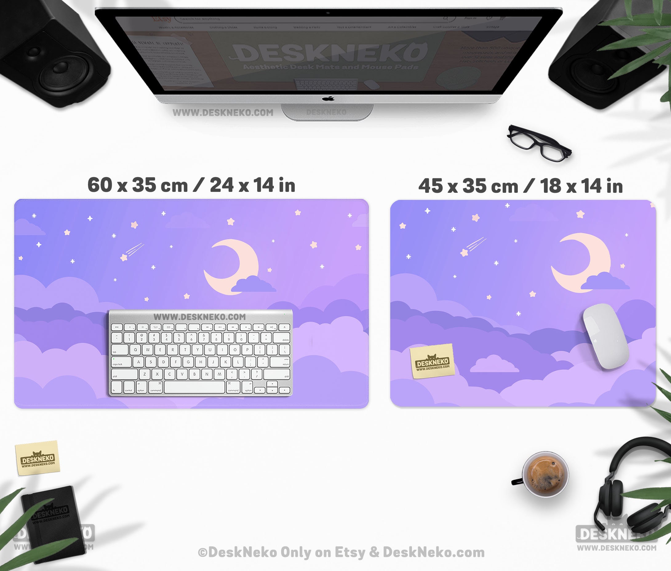 Kawaii Purple Desk Mat Xl, Cute Mouse Pad Xxl, Large Mousepad Clouds ...